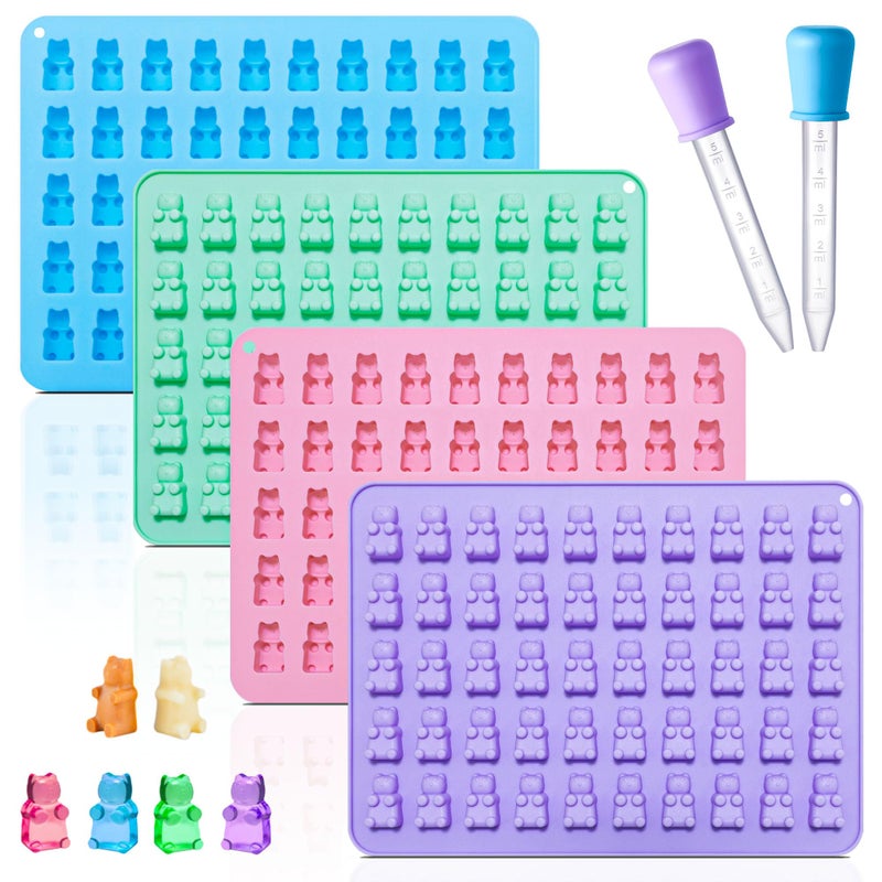 KKDINDAN Gummy Bear Silicone Molds 4 PCS, Mini Size Chocolate Gummy Molds with 2 Droppers, BPA Free Food Grade Platinum Silicone Molds, Nonstick Candy Molds - Image 1