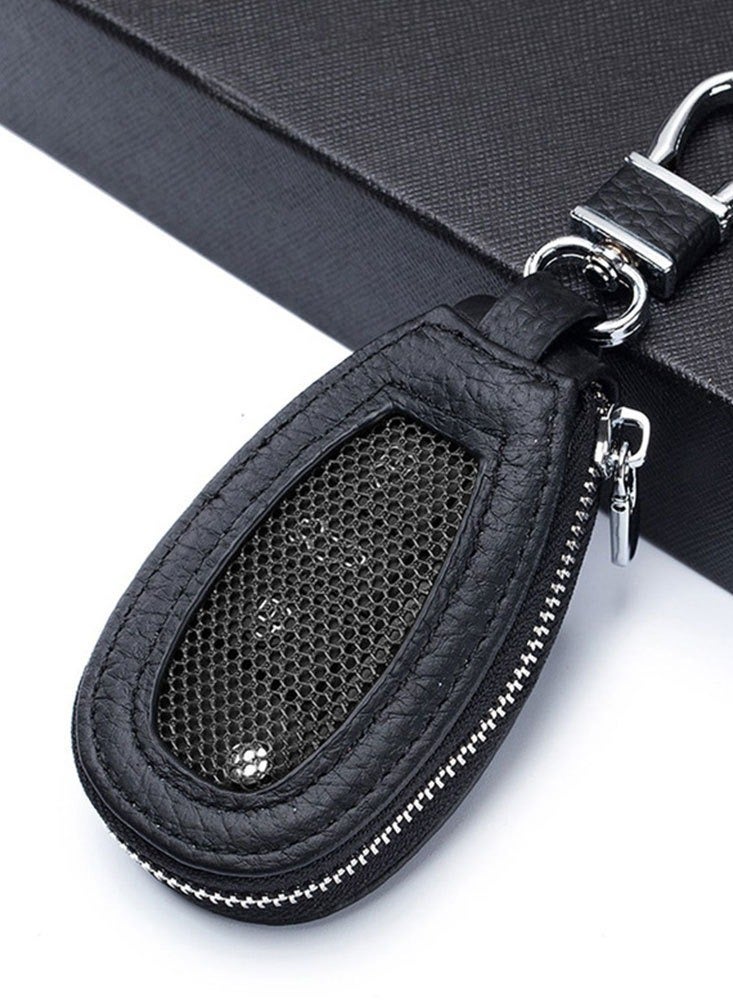 GUDOO حافظة مفاتيح السيارة من جلد البقر وحامل سلسلة مفاتيح السيارة وحامل سلسلة مفاتيح السيارة وواقي سلسلة المفاتيح الذكية مع خطاف معدني وسحاب لمفتاح السيارة عن بعد - Image 2