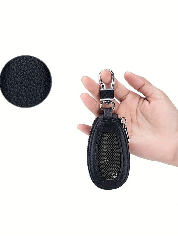 GUDOO حافظة مفاتيح السيارة من جلد البقر وحامل سلسلة مفاتيح السيارة وحامل سلسلة مفاتيح السيارة وواقي سلسلة المفاتيح الذكية مع خطاف معدني وسحاب لمفتاح السيارة عن بعد - Image 3