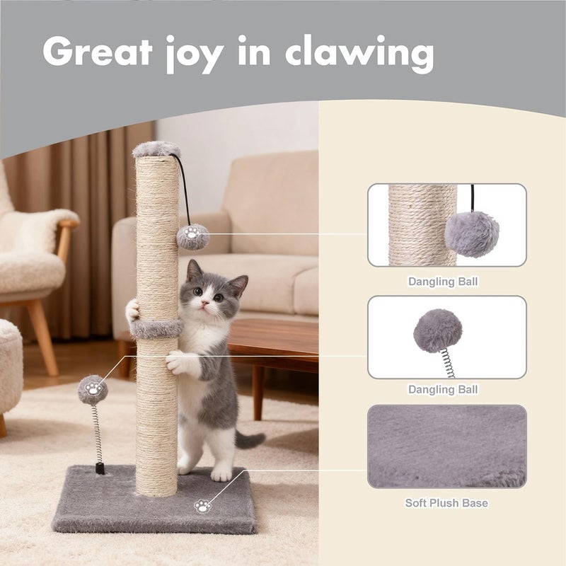 MECOOL Cat Scratching Post Premium Basics Kitten Scratcher Sisal Scratch Posts with Hanging Ball 22" for Kittens or Smaller Cats (22 inches for Kitten, Gray) - Image 2