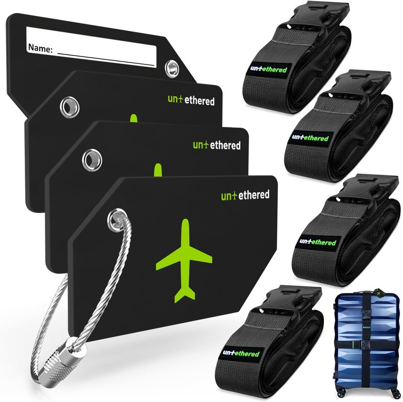 Untethered مجموعة علامات أمتعة غير مقيدة مكونة من 4 قطع | علامات أمتعة متينة للحقائب وحقائب السفر | علامة حقيبة ومعرف اسم | علامات حقائب سفر لتحديد الأمتعة بسهولة - Image 1