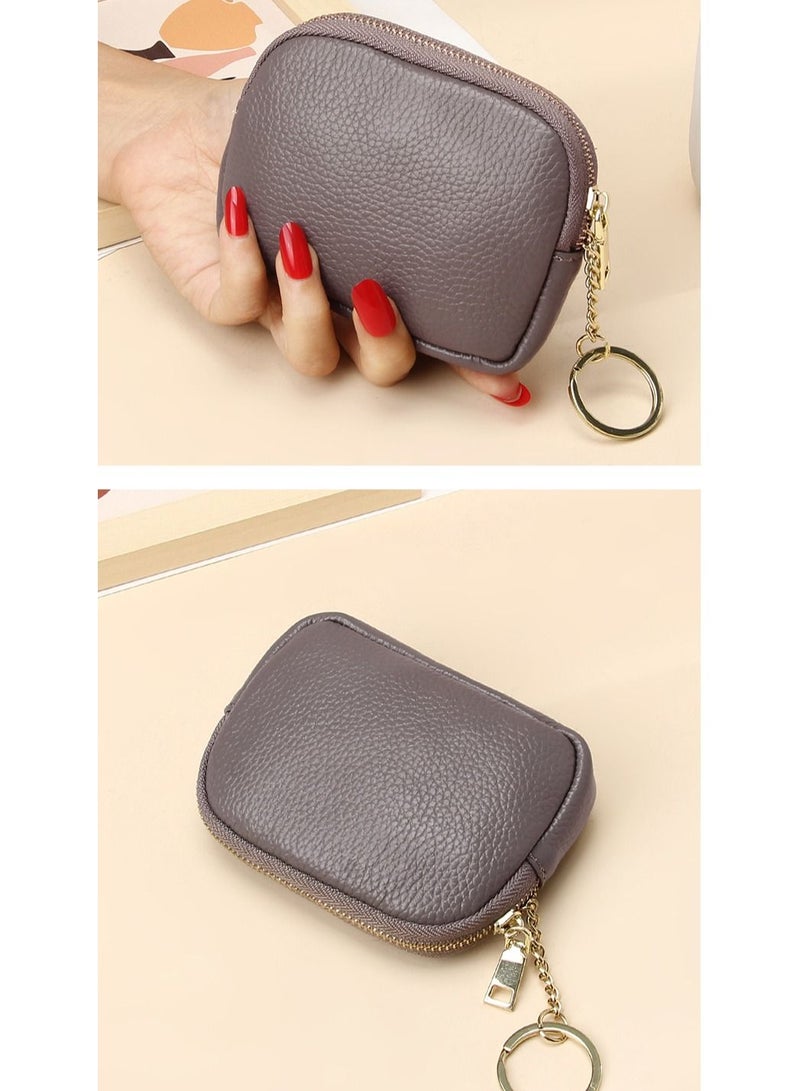 Loquat Leather Purse In Hand Grey 