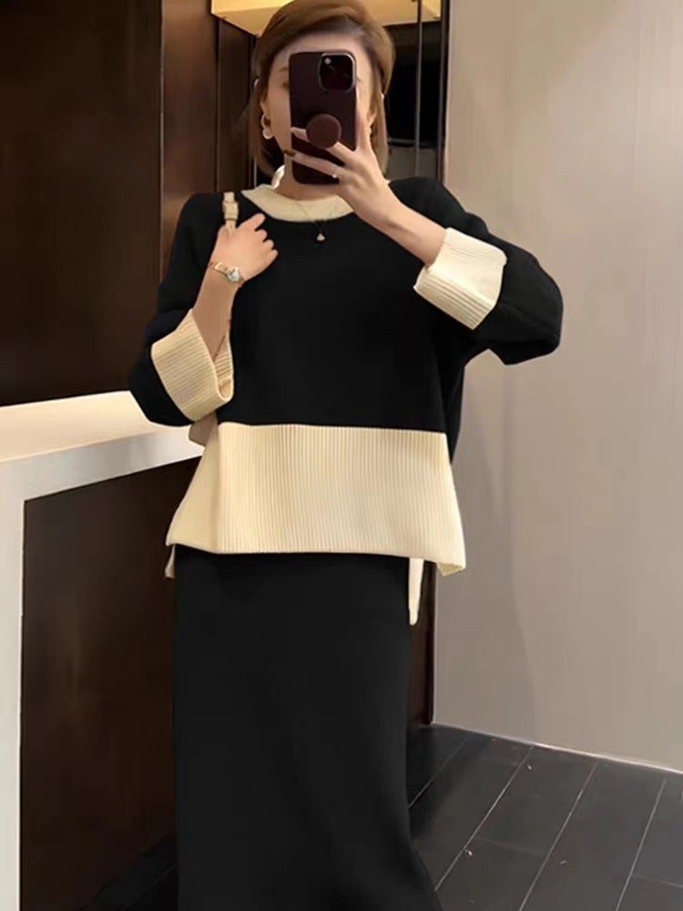 Autumn and winter suit Korean drama leisure feeling fried Street early autumn loose red sweater knitted skirt two-piece set Female Popular Red - Image 4