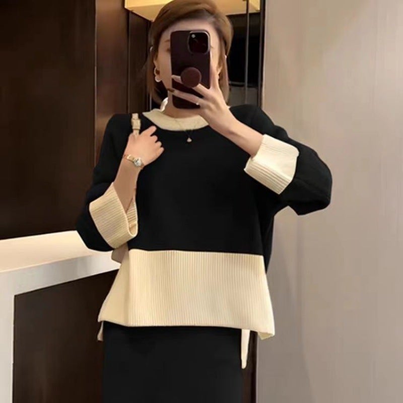 Autumn and winter suit Korean drama leisure feeling fried Street early autumn loose red sweater knitted skirt two-piece set Female Popular Red - Image 3