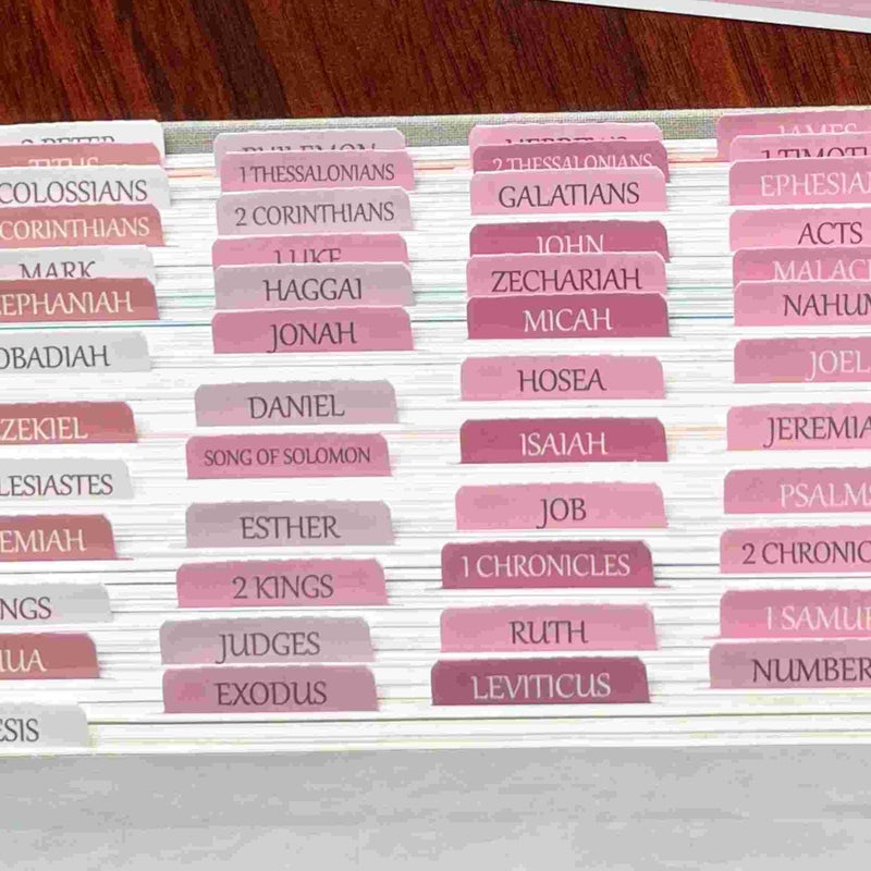 thinkor Laminated Bible Tabs, Reposition Large Print Stickers, Easy to Read and Apply Bible Tabs for Women and Man (White Pink) - Image 4