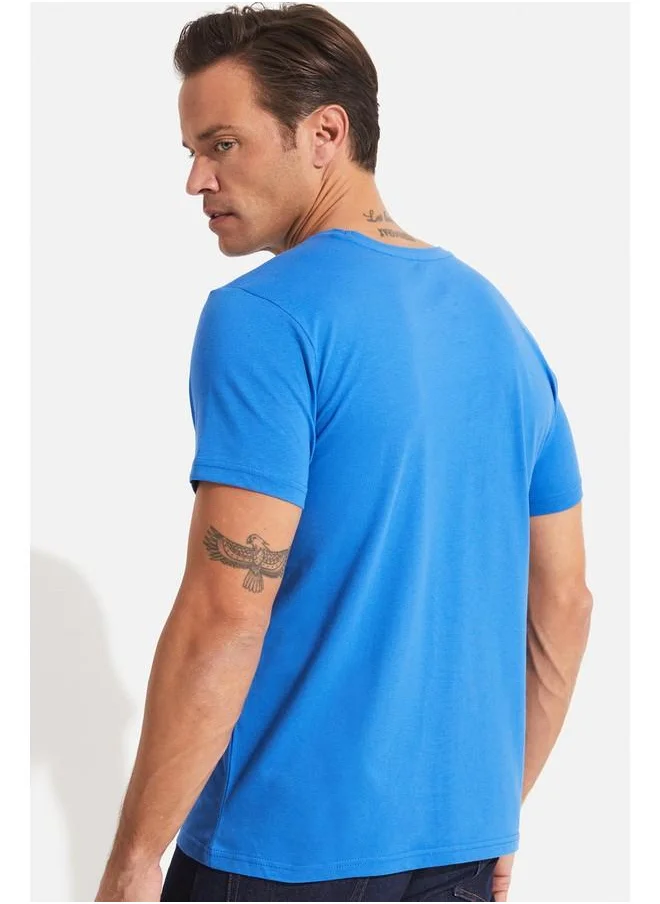 جون June Men Regular Fit 100% Cotton Basic Crew Neck Tshirt Blue
