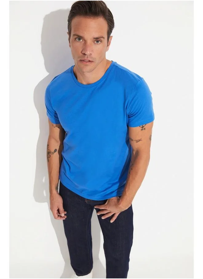 جون June Men Regular Fit 100% Cotton Basic Crew Neck Tshirt Blue
