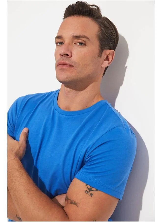جون June Men Regular Fit 100% Cotton Basic Crew Neck Tshirt Blue