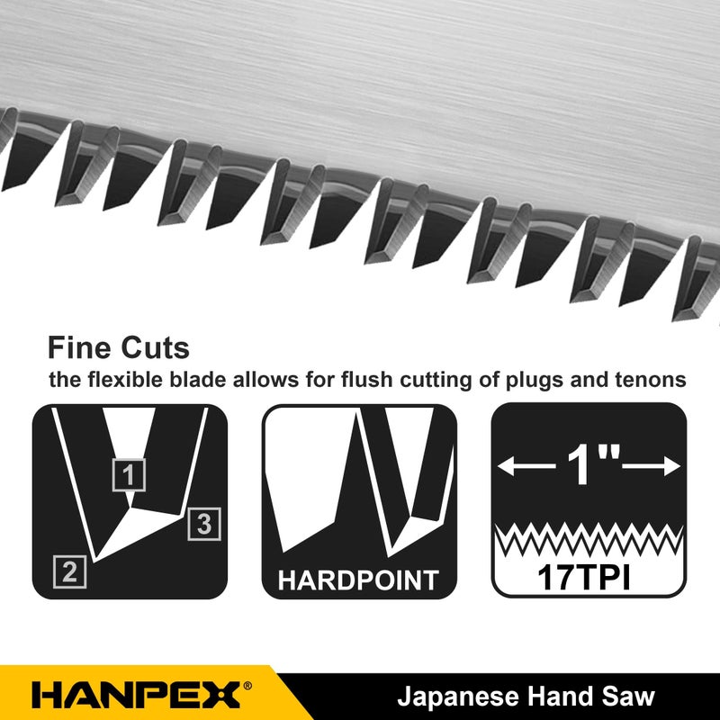 Hanpex 6-Inch Japanese Hand Saw, SK5 Pull Saw With Flexible Blade for Flush Cut Woodworking, DIY and Small Projects - Image 3