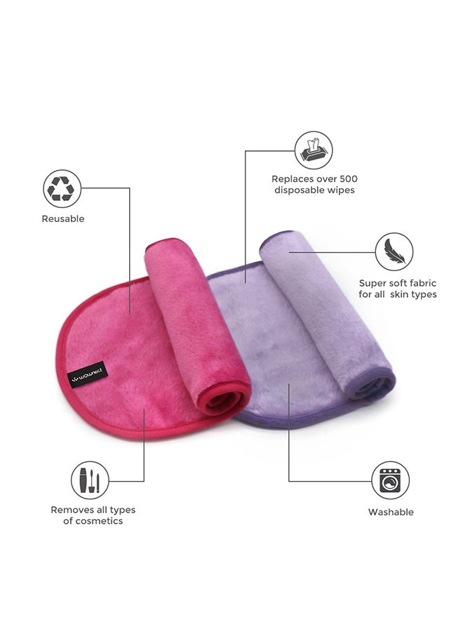 Wownect Makeup Remover Cloth Reusable Microfiber Face Towel Washable [3 Per Pack] [Soft Delicate Machine Washable] [15.7x6.6 inch] - Pink, Blue, Purple - Image 2