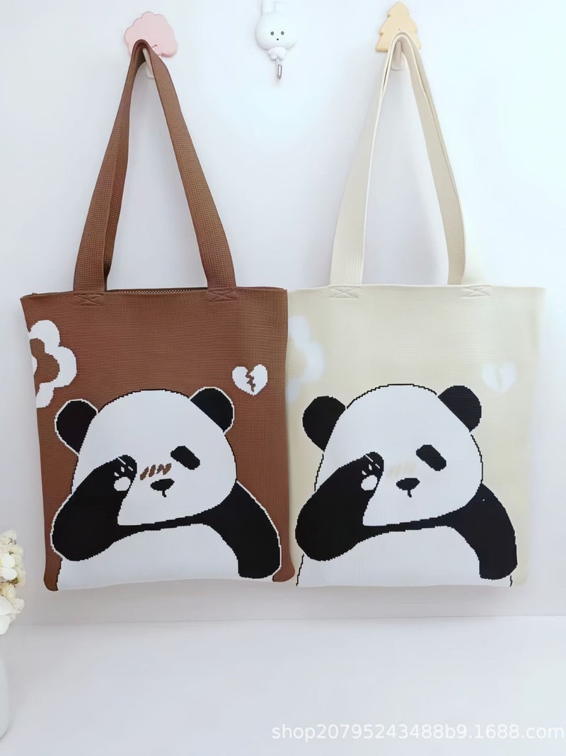 Chengdu Panda Grandpa With Large Capacity Shoulder Bag Cute Cartoon Knitted Bag Travel Gift - Image 5