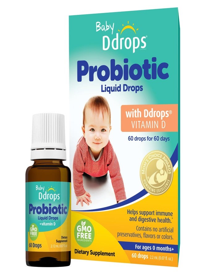 Ddrops Baby Probiotic with Vitamin D, 60 Drops - Colic Symptom Relief for Newborns and Infants - Easy-to-Use, Just One Drop Daily, No Sugar, Non-GMO, Allergy-friendy - Image 1