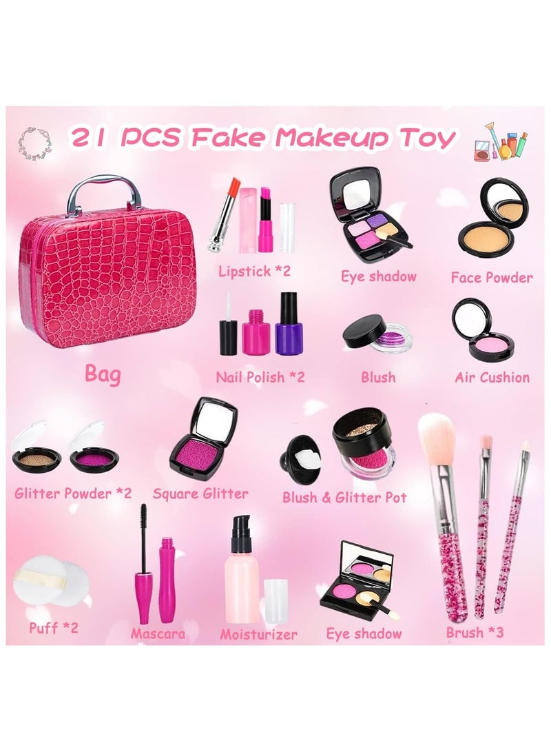 21 Pieces Girls Kids Makeup Set, Girls Play Pretend Makeup Playset With Makeup Bag, Safe And Non-Oxic, Suitable For Kids Play GamesAge 3+ girls - Image 2