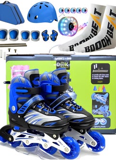 Draxon Roller Skates For Kids Adjustable With Light Up Wheels And Tools To Convert It To Training Skates Fun Illuminating For Boys Girls Rollerskates For Kids Beginners, Suitable For Indoor Outdoor Size 31-35 (Model-302-Black, S)  - Image 1