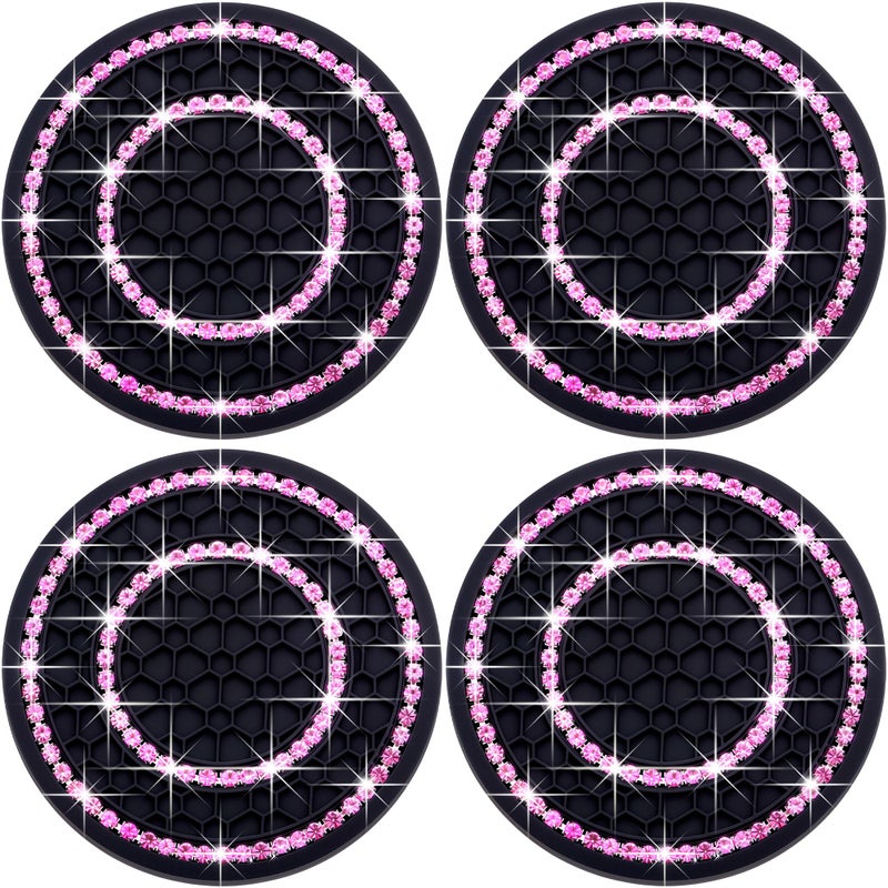MEAJOO 4PCS Bling Crystal Rhinestone Cup Holder Coaster 275 inch Soft Silicone AntiSlip Shockproof Car Cup Holder Insert Coasters Universal Car Interior Accessories for Women Black Pink - Image 3