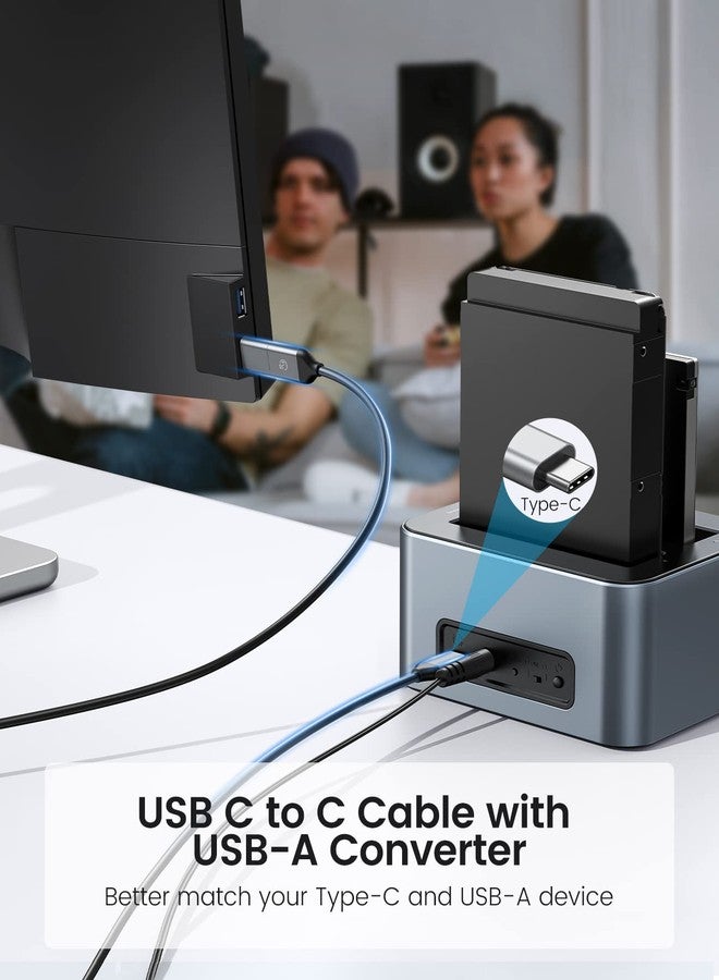 ORICO Hard Drive Docking Station with Offline Clone, Aluminum Alloy Dual Bay USB C to SATA Hard Drive Dock Holder for 2.5 or 3.5 Inch HDD 36TB UASP Support,Gray (6626C3-C) - Image 3