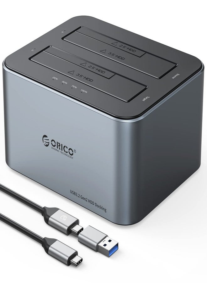 ORICO Hard Drive Docking Station with Offline Clone, Aluminum Alloy Dual Bay USB C to SATA Hard Drive Dock Holder for 2.5 or 3.5 Inch HDD 36TB UASP Support,Gray (6626C3-C) - Image 1