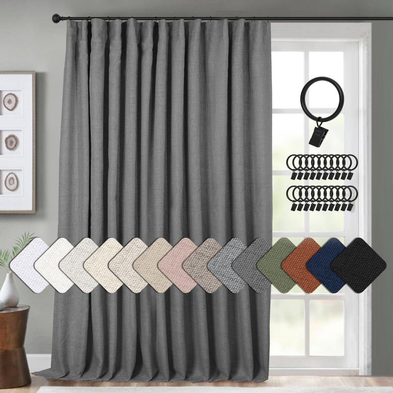 INOVADAY Thermal Sliding Door Curtains 100 Blackout Curtains for Bedroom Sliding Glass Door Drapes Extra Wide for Patio Linen Textured Farmhouse Window Treatment Dark Grey 1 Panel W100xL84