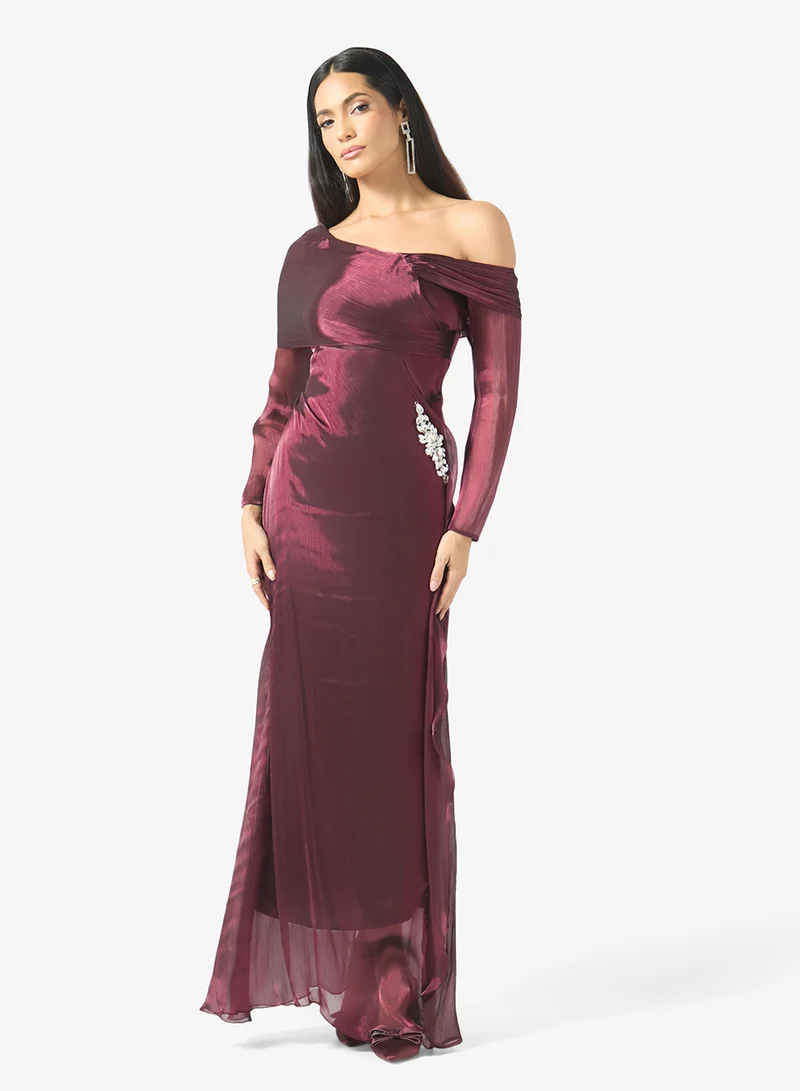 Namshi X Off Shoulder Gown With Embellished Waist Detail
