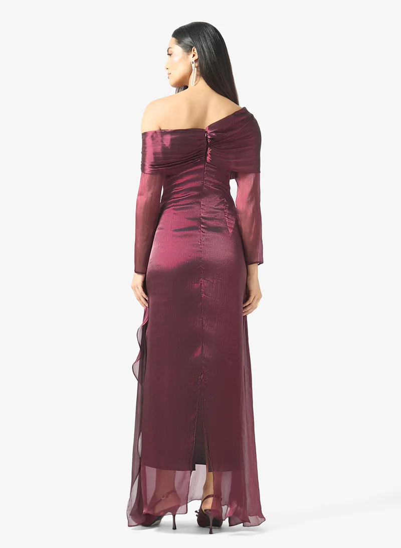 Namshi X Off Shoulder Gown With Embellished Waist Detail