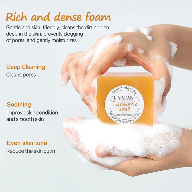 LIYALAN Turmeric Soap Bar for Face Body Smooth Skin,Deep Cleansing, Natural Vegan Handmade Soap Sensitive Skin Formula 3.88 oz x 1bar with a fresh ginger and lemongrass scent - Image 3