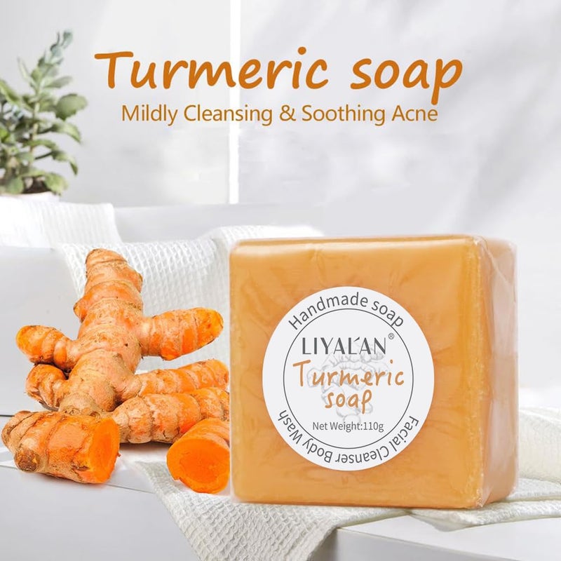 LIYALAN Turmeric Soap Bar for Face Body Smooth Skin,Deep Cleansing, Natural Vegan Handmade Soap Sensitive Skin Formula 3.88 oz x 1bar with a fresh ginger and lemongrass scent - Image 2