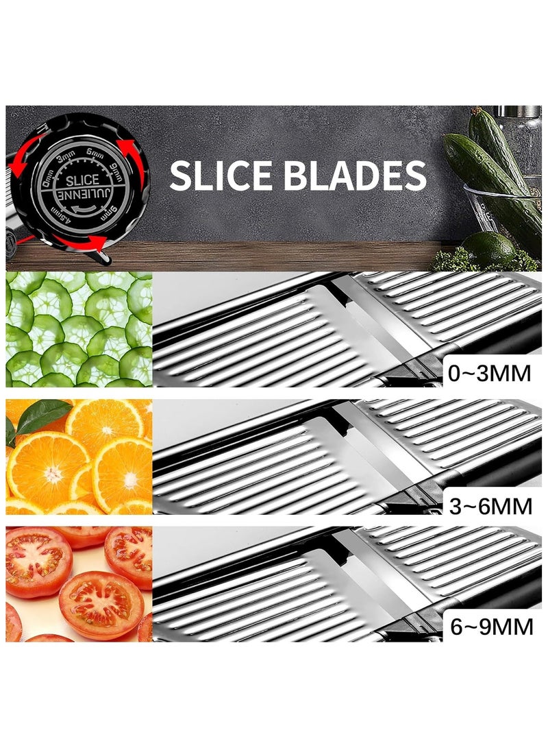 أداة تقطيع المطبخ، أداة تقطيع الطعام للمطبخ، ماندولين، قاطع بطاطس، مفرمة خضار، قاطع خضار وبصل وطماطم قابل للتعديل من الفولاذ المقاوم للصدأ مع قفازات مقاومة للقطع. - Image 2