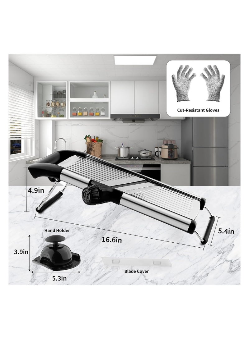 أداة تقطيع المطبخ، أداة تقطيع الطعام للمطبخ، ماندولين، قاطع بطاطس، مفرمة خضار، قاطع خضار وبصل وطماطم قابل للتعديل من الفولاذ المقاوم للصدأ مع قفازات مقاومة للقطع. - Image 4