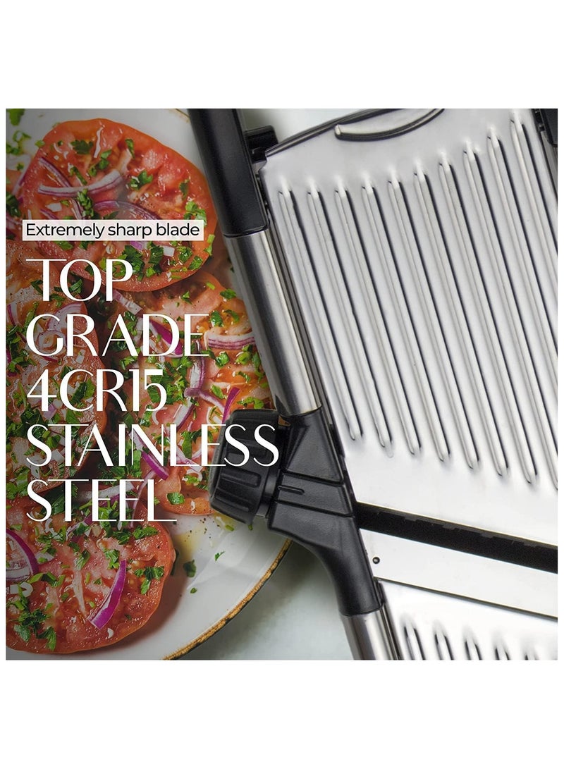 أداة تقطيع المطبخ، أداة تقطيع الطعام للمطبخ، ماندولين، قاطع بطاطس، مفرمة خضار، قاطع خضار وبصل وطماطم قابل للتعديل من الفولاذ المقاوم للصدأ مع قفازات مقاومة للقطع. - Image 5