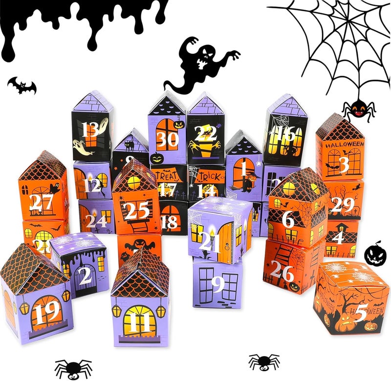 HOWAF Halloween Advent Countdown Candy Boxes Castle Countdown Calendar Decorations Treat Boxes Holiday CountDown to 31 Days Halloween Goodie Boxes Halloween Countdown Calendar for Halloween Party - Image 1