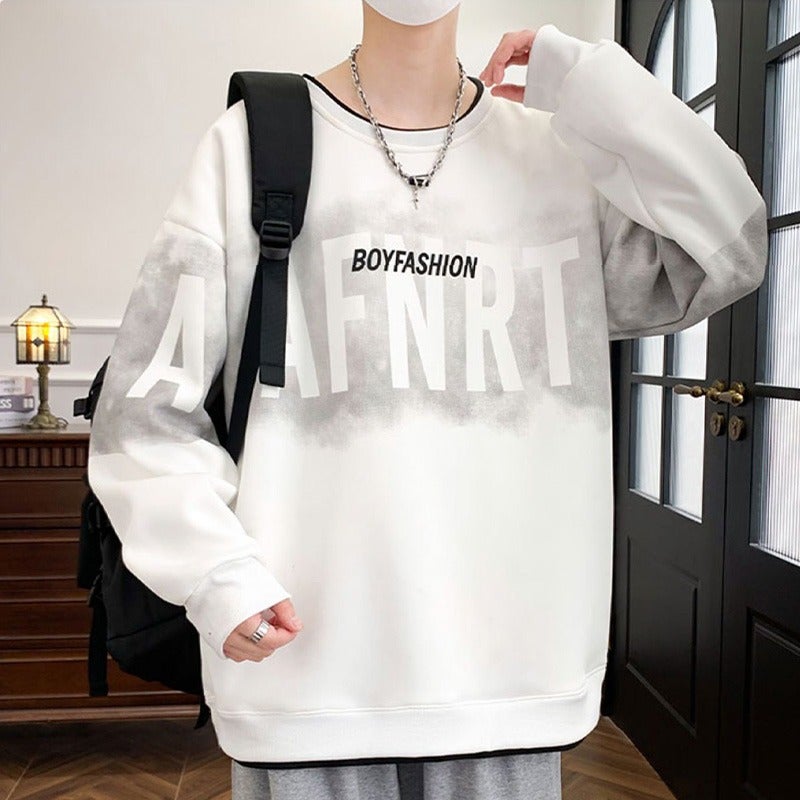 American Fake Two-Piece Sweatshirt For Men In Autum, High Street Hip-Hop Round Neck Top, Loose Large Size Heavy Long-Sleeved Shirt - Image 3