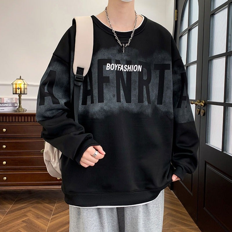 American Fake Two-Piece Sweatshirt For Men In Autum, High Street Hip-Hop Round Neck Top, Loose Large Size Heavy Long-Sleeved Shirt - Image 2
