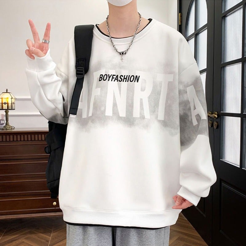 American Fake Two-Piece Sweatshirt For Men In Autum, High Street Hip-Hop Round Neck Top, Loose Large Size Heavy Long-Sleeved Shirt - Image 1