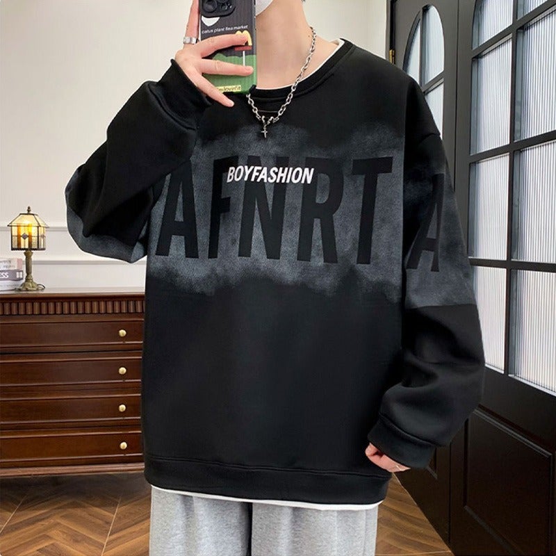 American Fake Two-Piece Sweatshirt For Men In Autum, High Street Hip-Hop Round Neck Top, Loose Large Size Heavy Long-Sleeved Shirt - Image 5