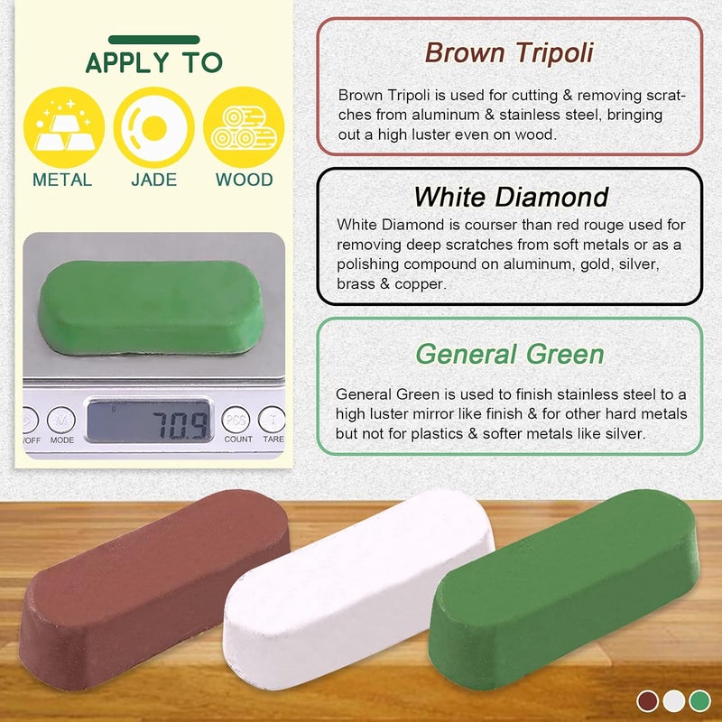 Keadic 8 Pcs 3 Inches Buffing Polishing Wheel Kit 3 pcs Polish Compound, Soft/Fine/Medium/Coarse/Rough Buffer Wheels with 3/8" Arbor Hole Arbor Hole for Bench Grinder - Image 5