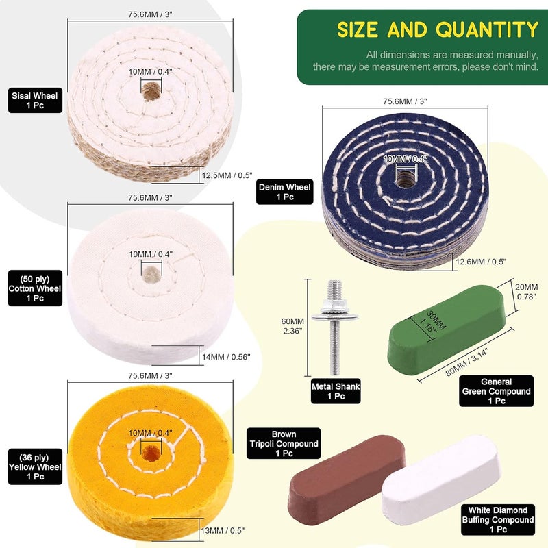 Keadic 8 Pcs 3 Inches Buffing Polishing Wheel Kit 3 pcs Polish Compound, Soft/Fine/Medium/Coarse/Rough Buffer Wheels with 3/8" Arbor Hole Arbor Hole for Bench Grinder - Image 2