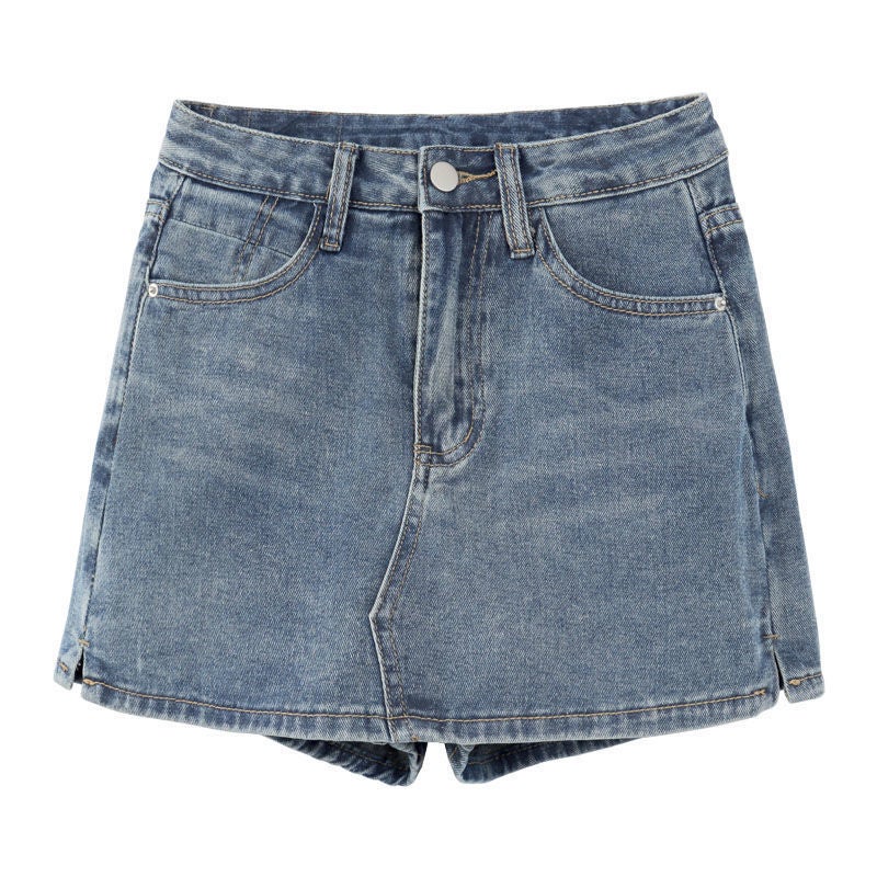 Large Size Retro Hot Girl A- line Denim Skirt Womens Summer 2023 New High Waist Mini Skirt Skirt Skirt Culottes Blue - Image 1