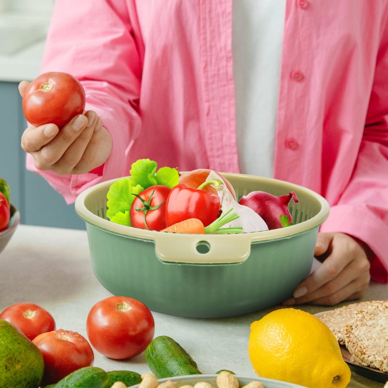🍳 طقم ٤ سلال مطبخ متعددة الطبقات لغسل الفواكه من البلاستيك - Image 4