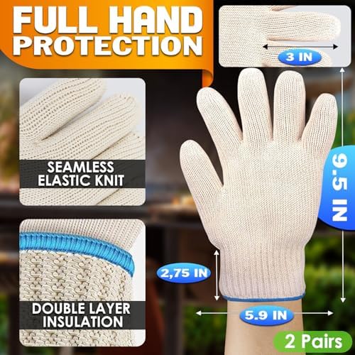 KETAR 2 Pairs Heat Resistant Gloves for Grilling - 9.5 Inch Durable Aramid Oven Gloves with Fingers - Full Hand Protection, Functionality, Easy to Use, Multipurpose for Baking, Roasting, Frying, and More - Image 2