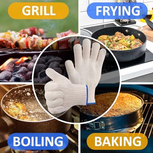 KETAR 2 Pairs Heat Resistant Gloves for Grilling - 9.5 Inch Durable Aramid Oven Gloves with Fingers - Full Hand Protection, Functionality, Easy to Use, Multipurpose for Baking, Roasting, Frying, and More - Image 3
