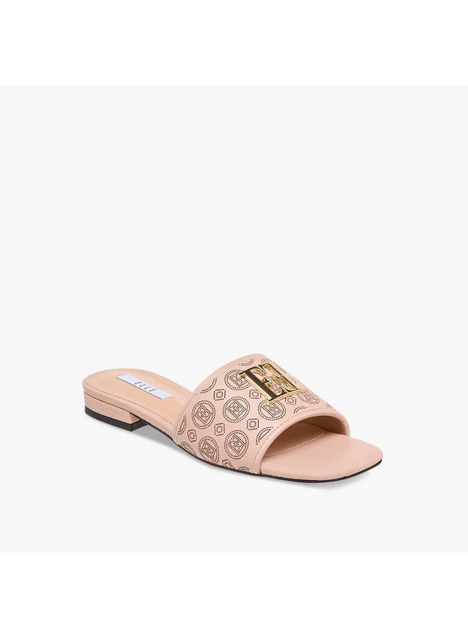 ELLE Women's Laser Cut Detail Slip-On Flat Sandals