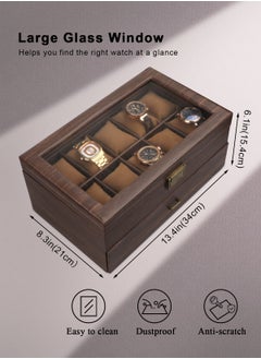 HomarKet Watch Box Organizer for Men, 20 Slot Watch Display Case with Drawer, Mens Watch Box Watch Case Holder, 20 Watch Box Double-layer Watch Storage Case with Glass Lid -Brown  - Image 5