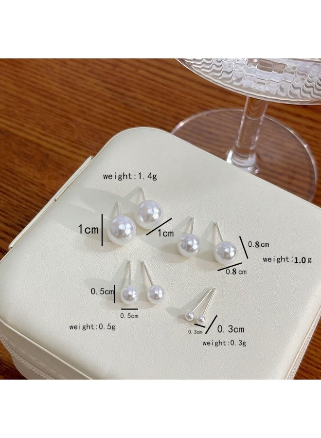 يوكانبي أقراط لؤلؤ بسيطة بدبوس فضة 925 | أقراط دائرية لؤلؤ أنيقة ومتعددة الاستخدامات 3mm، 5mm، 8mm، 10mm (1 زوج لكل حجم) - Image 3