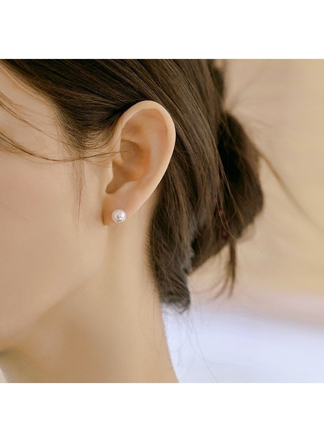 يوكانبي أقراط لؤلؤ بسيطة بدبوس فضة 925 | أقراط دائرية لؤلؤ أنيقة ومتعددة الاستخدامات 3mm، 5mm، 8mm، 10mm (1 زوج لكل حجم) - Image 2