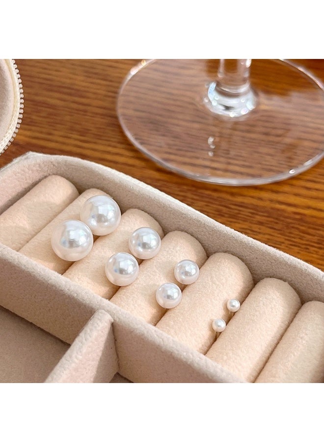 يوكانبي أقراط لؤلؤ بسيطة بدبوس فضة 925 | أقراط دائرية لؤلؤ أنيقة ومتعددة الاستخدامات 3mm، 5mm، 8mm، 10mm (1 زوج لكل حجم) - Image 1