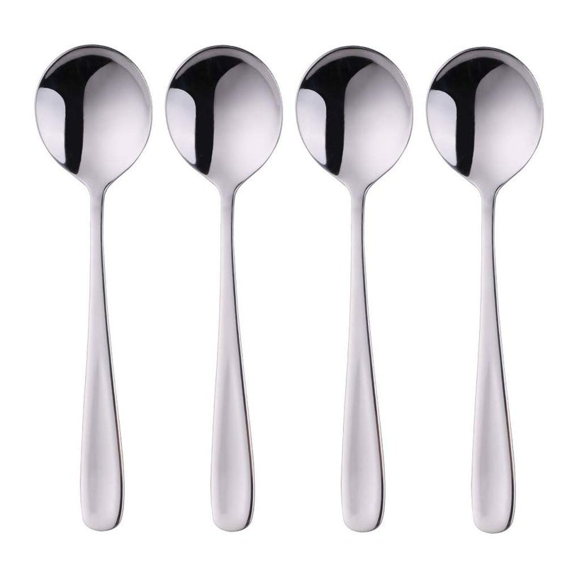 7Inch Soup Spoons Baikai Bouillon Spoon1810 Stainless Steel Finished Table Dinner Spoons Set of 4 Silver