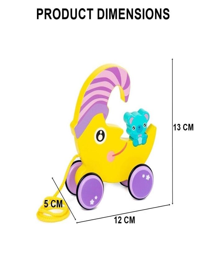 Urbane Chic Wooden Pull Along Car Toy, Animal Shape Trolley with Drag Rope, for Toddlers 1+ Years-Multicolor - Image 3
