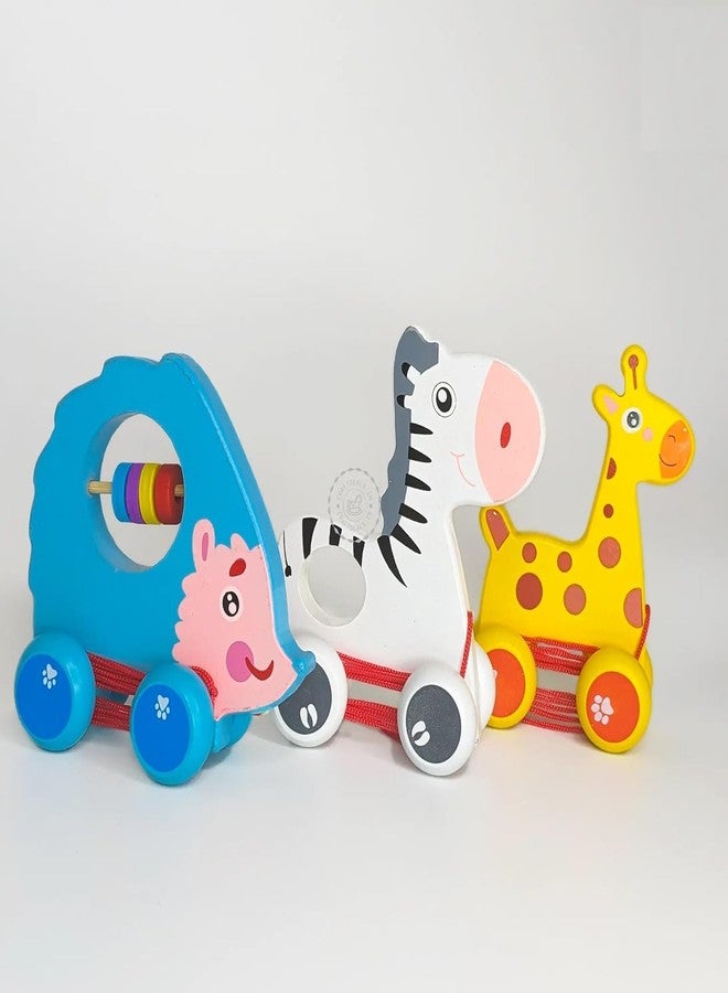 Urbane Chic Wooden Pull Along Car Toy, Animal Shape Trolley with Drag Rope, for Toddlers 1+ Years-Multicolor - Image 5