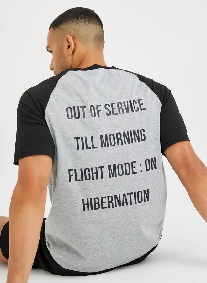 Styli Styli Slogan Back Print Raglan Sleeves T-Shirt and Shorts Set