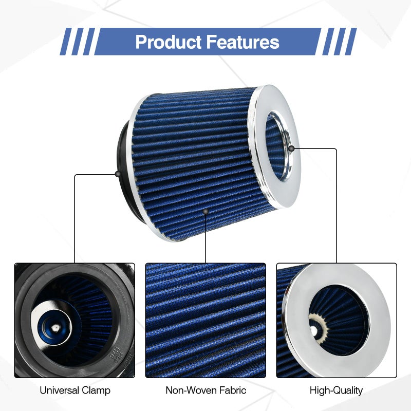 moafaye Universal Clamp On Air Intake Filter fits 3 In /3.5 In /4 In Three Different Size, Cone Air Intake Filterï¼ˆBlueï¼‰ - Image 5
